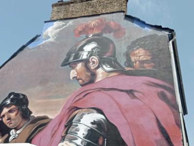 The Centurion in the Red Cloak — Street art in Boulogne-sur-Mer