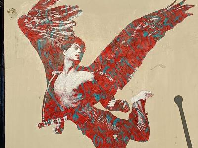 Flight with Red Wings — Street art by Seb Bouchard in Nantes