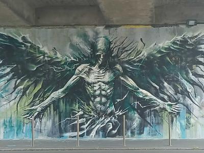 Dark Angel with Spread Wings by Ben Alpha — Street art by Ben Alpha in Nantes
