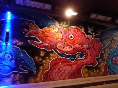 Fantastic Rooster in the Tunnel — Street art in Paris