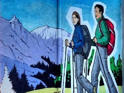 Randonneurs à la montagne — Street art à Mont-Dore