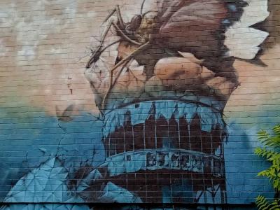Night Moth on the Radome — Street art by Nasca Uno in Berlin