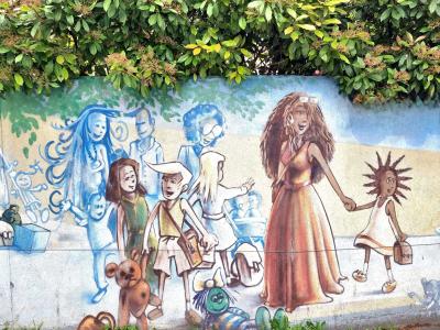 Woman and Children on a Walk — Street art in Grenoble