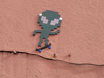Small Green Alien in Mosaic — Street art by Mr Djoul in Toulouse