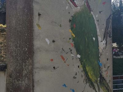 The Giant Woodpecker and the Little Girl — Street art by War in Marcillé-Robert