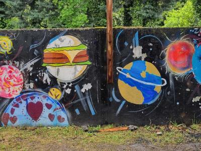 Stylized Solar System — Street art in Le Pont-de-Claix
