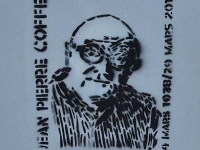 Portrait pochoir de Jean-Pierre Coffe — Street art à Strasbourg