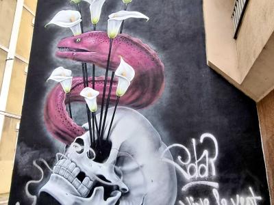 Skull, Serpent and White Lilies — Street art by Etien in Grenoble