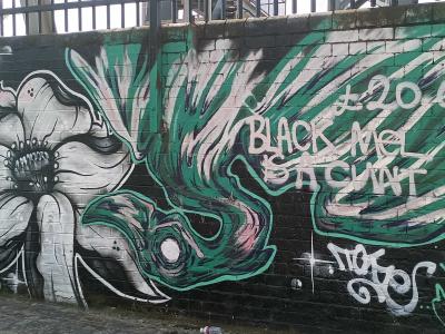 Flower and Green Lettering — Street art in London
