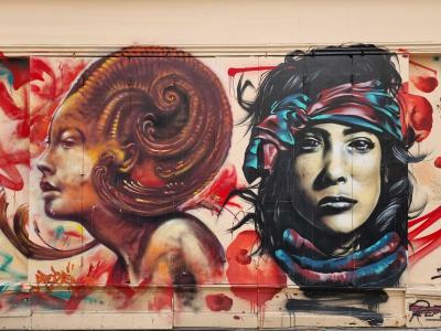 Explosive Realistic Double Female Portrait — Street art in Clermont-Ferrand