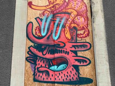 Grotesque Creature in Pink and Teal — Street art in Strasbourg