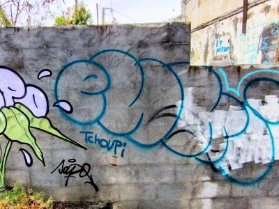Blue Arabesques and Flower — Street art in Saint-Paul