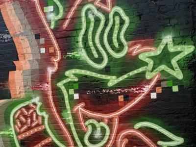 Crested Creature in Neon — Street art by Fat Cap Sprays in London