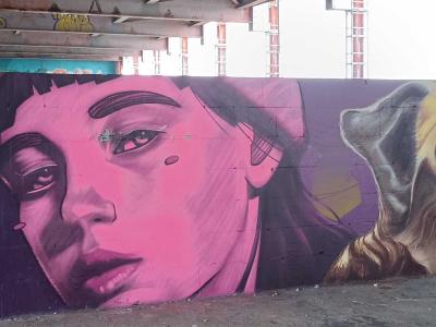 Female Portrait and Dog by Maida K — Street art by MAIDA K in Berlin