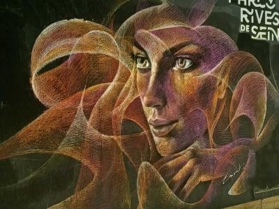 Face with Golden Ribbons by emyart — Street art by emyart in Paris