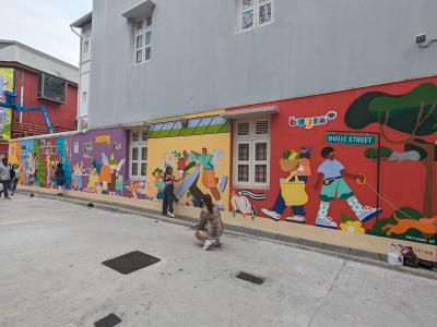 Surrealist Composition with Bicycle and Masks — Street art by Mural Lingo in Singapore
