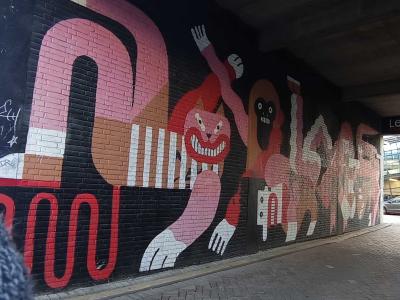 The Pink Cat in the Underpass — Street art in Rotterdam