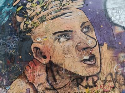 Portrait with Leaf Crown — Street art in Prague