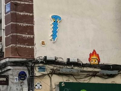 Blue Screw Sticker and Mosaics in Madrid — Street art by Basket of Nean in Madrid