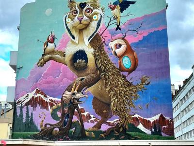 Le lynx et la chouette — Street art de Dulk à Grenoble