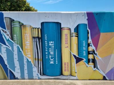 The Giant Books on Their Spines — Street art in Vallon-Pont-d'Arc