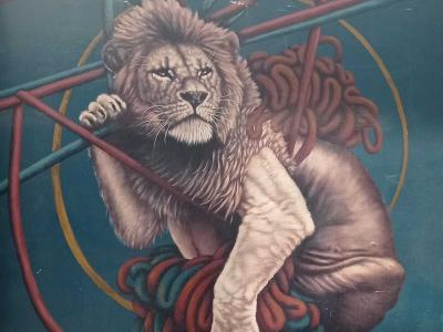 Lion on Rope Knot by Tsounakas — Street art in Athina