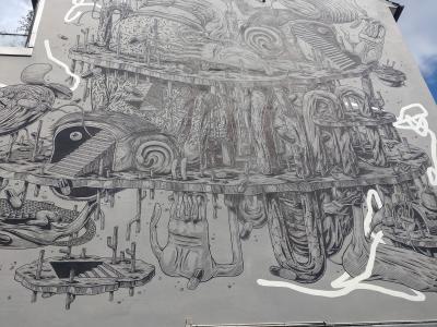 Black-White Monochrome Mural with Complex Patterns — Street art by Cone The Weird in Saarbrücken