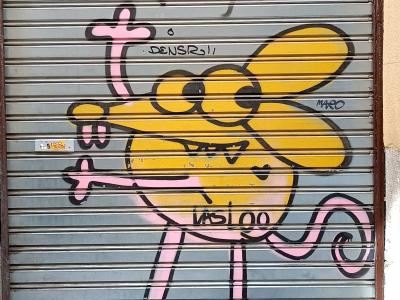 Pink Creature with Flowers — Street art in Madrid
