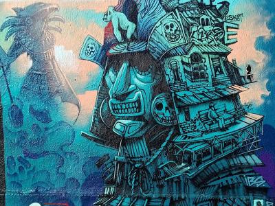 Turquoise Overloaded Creature — Street art by Kafé Korsé in Nantes