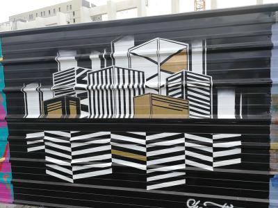 Skyline Op Art Noir et Blanc — Street art à Nantes