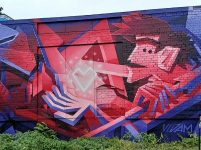 Dynamic Red and Blue Abstraction — Street art by Vidam in Berlin