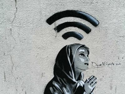 Wi-Fi Prayer, Critical Stencil — Street art in Paris