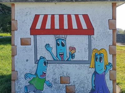 Commercial scene — Street art by Les Oides in Saint-Étienne-de-Montluc