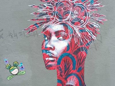 Female Portrait with Solar Headdress by Seb Bouchard — Street art by Seb Bouchard in Nantes