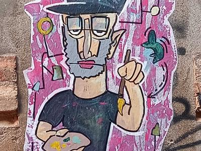 Geometric Pink and Black Face — Street art in Nantes