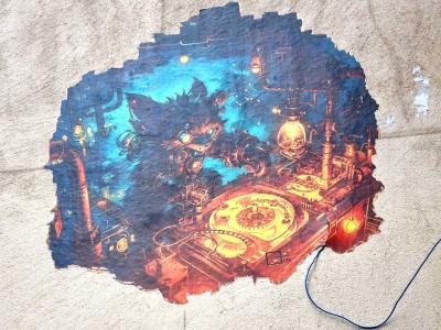 Portail steampunk — collage fantastique — Street art à Clermont-Ferrand
