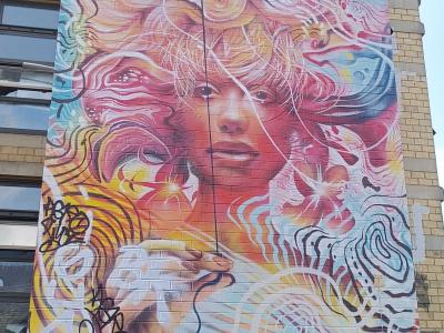Colorful Wavy Face Mural — Street art in London