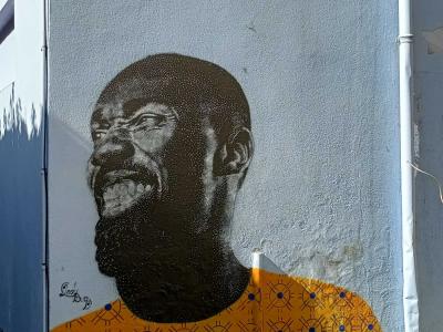 Stipple Portrait Man with Intense Gaze — Street art by Lady bug in Rezé
