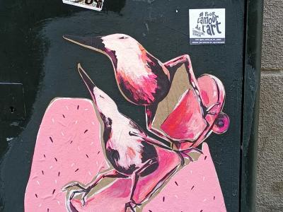 Pink Hummingbirds on Skateboard — Street art in Nantes