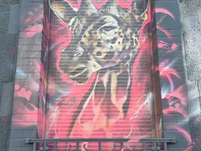 Pink Giraffe by Apogé — Street art by Apogé (Olivier Robillard) in Clermont-Ferrand