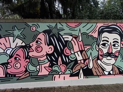 Trio de personnages par The Caver — Street art de THE CAVER à Porto