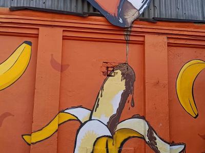 Banana Drenched in Caffeine — Street art in Rīga