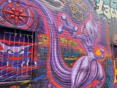 Mewtwo et Pokémon par Nigel Leirens à Gand — Street art de Nigel Leirens à Gent