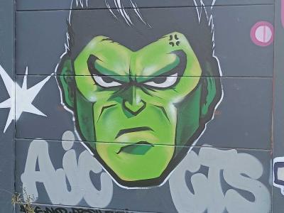 Angry Green Face — Street art in Rennes