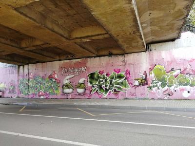 Graffiti wild-style vert-rose — Street art à Nantes