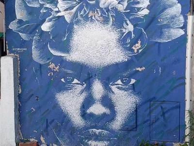 Blue Floral Crown Portrait by Seb Bouchard — Street art by Seb Bouchard in Rezé