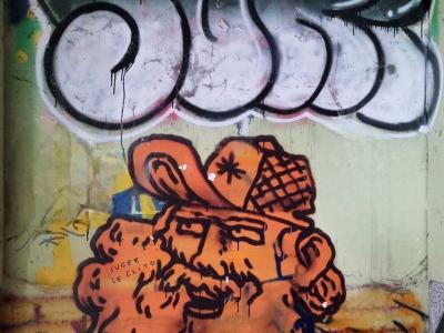 Gray Letters and Orange Shapes — Street art in Grenoble