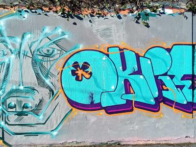 Portrait géométrique coloré - ORKY — Street art à Nantes