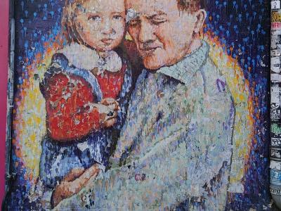 Père et enfant, pointillisme — Street art de James Cochran (Jimmy C) à London