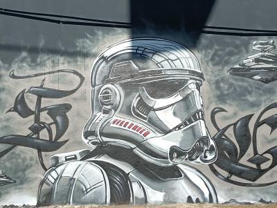 Chrome Stormtrooper — Street art by YBR in Prague